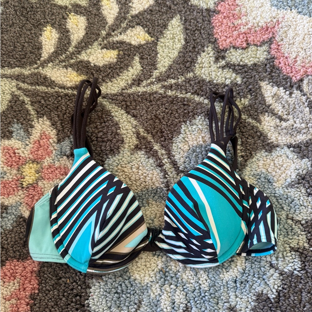 Gottex Teal and Black Patterned Bikini Top
